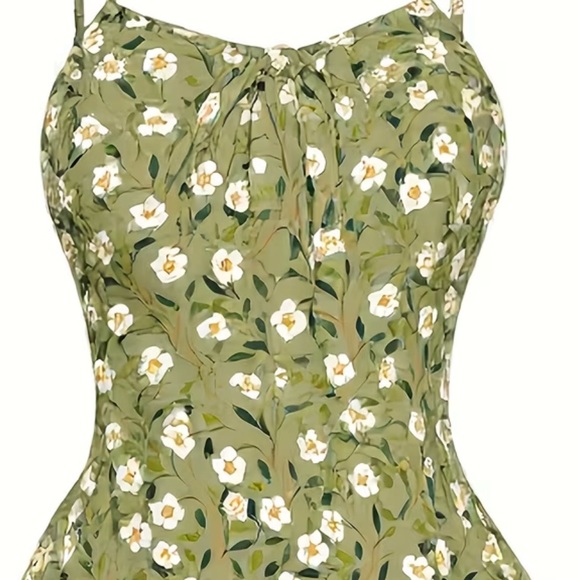 🐣Spring In🐣Vintage 50’s Vibe Green Floral Dress - Picture 3 of 6
